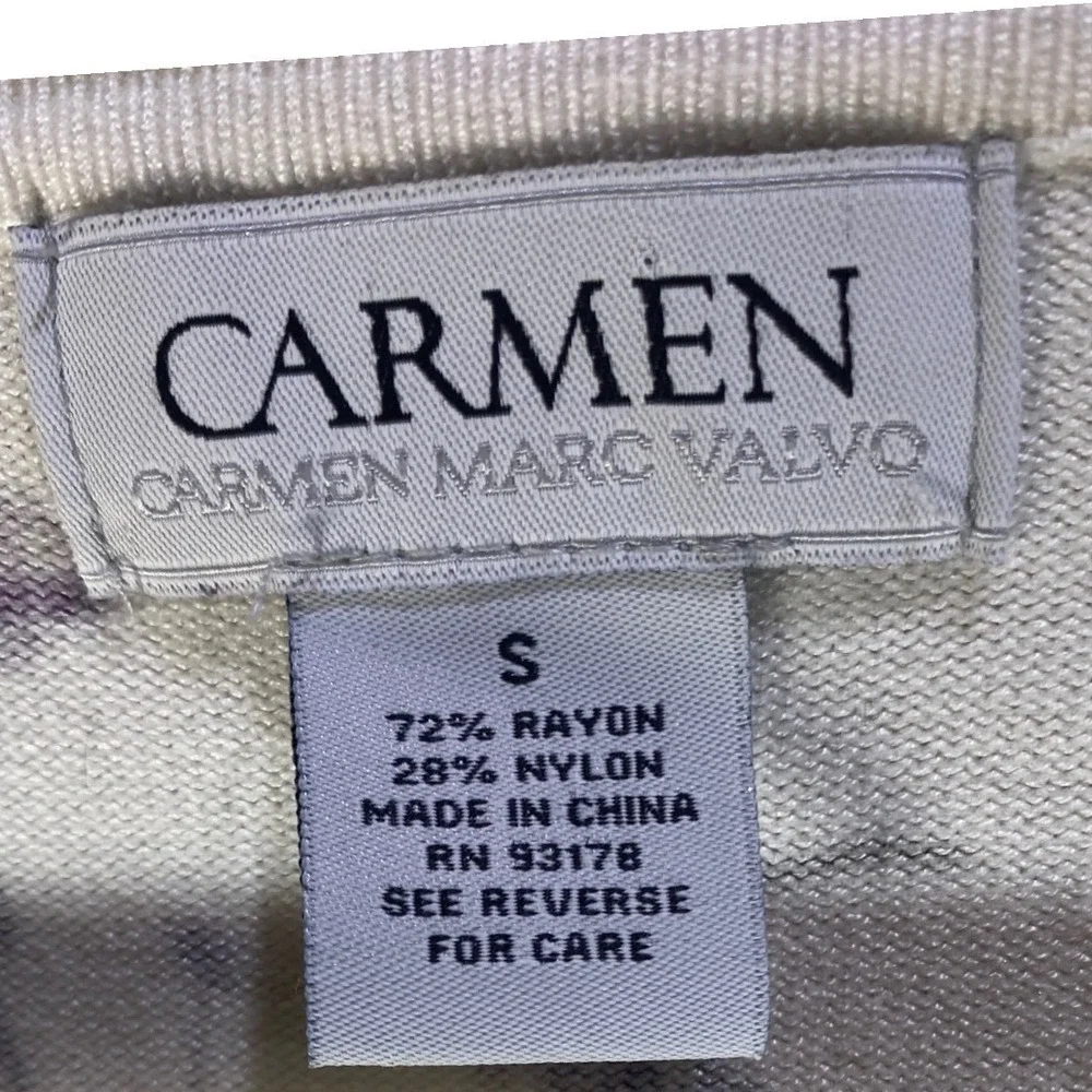Carmen Marc Valvo Womens Floral‎ Snap Front Cardigan White Purple 3/4 Sleeve S